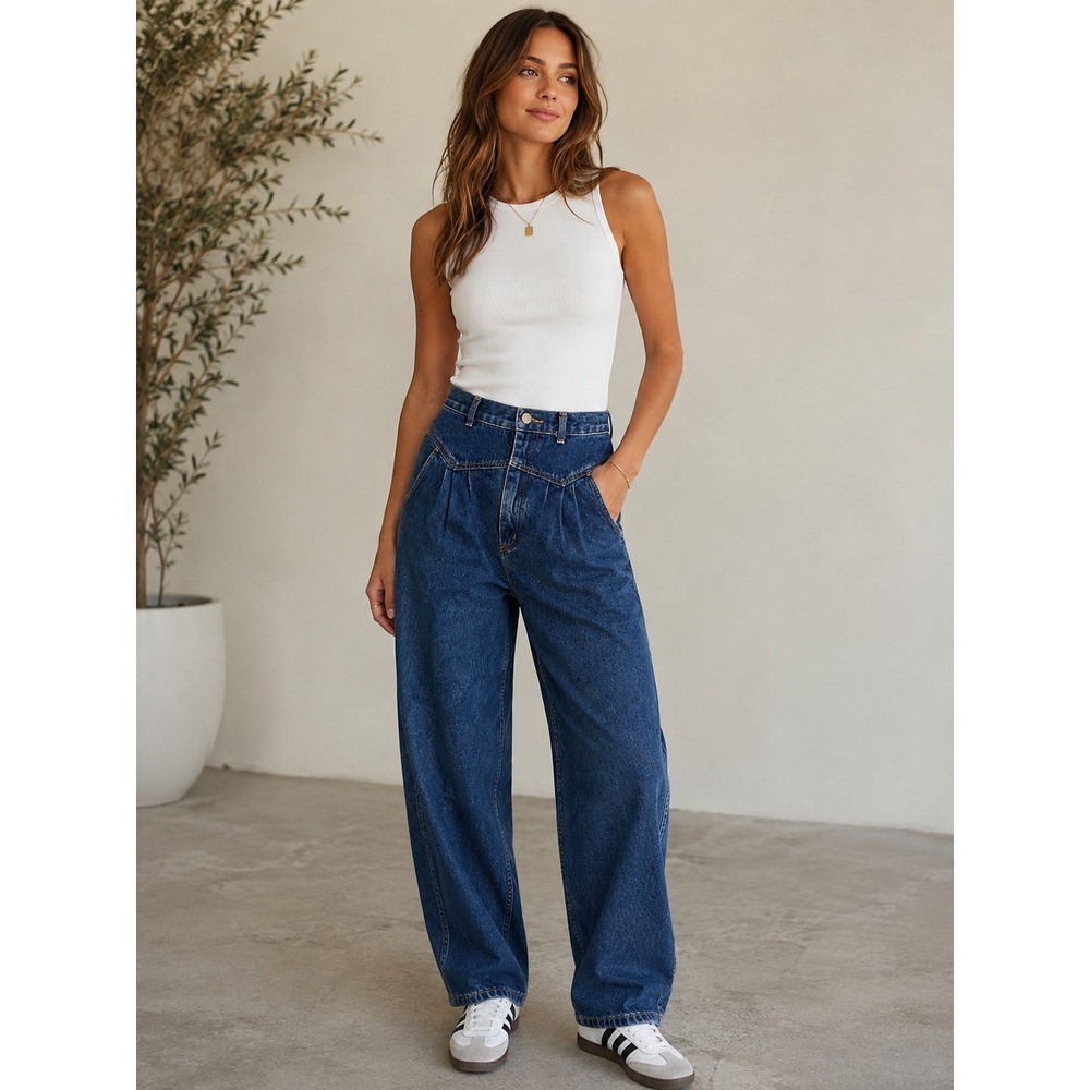 Collections Vintage 90s High Waisted Pleated Tapered Leg Jeans Medium Wash 14